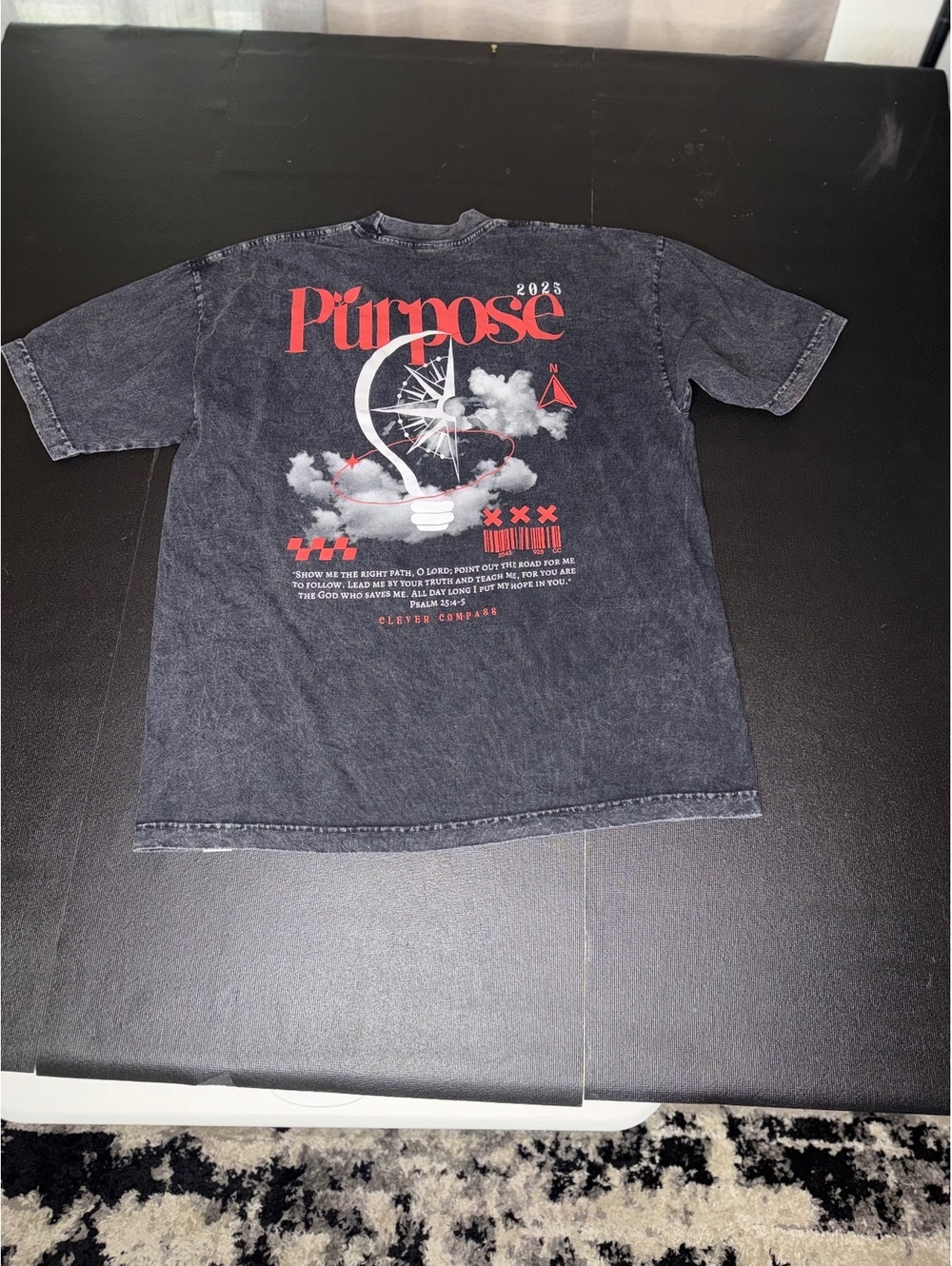 Clever Compass Large Black Acid Wash Graphic T-Shirt with '9